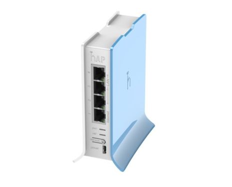 Mikrotik RB941-2nD-TC  hAP lite. Small home AP with four ethernet ports and a colorful enclosure.