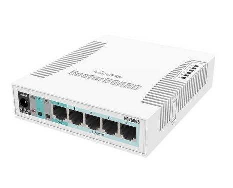 Mikrotik RB260GS  5x Gigabit Ethernet Smart Switch, SFP cage, plastic case, SwOS