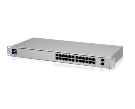 Ubiquiti USW-24  UniFi Gigabit Layer2 switch with 24 Gbit Eth port and 2 SFP ports.