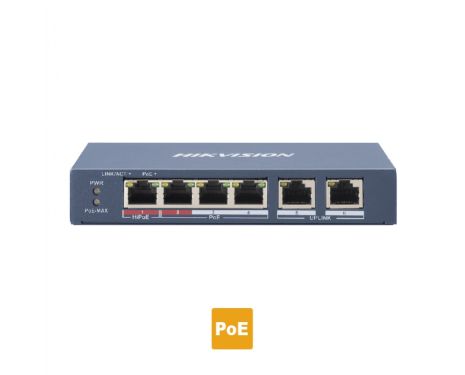 HIKVISION DS-3E0106HP-E Layer 2 unmanaged 6 port Switch, 1 x 100 HiPoE 60W + 3 x 100 PoE 30W